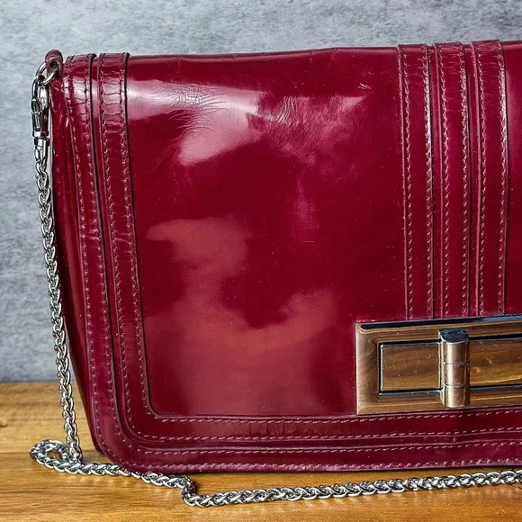 Red Patent Leather Clutch with Chain Strap, White House Black Market - Picture 2 of 8
